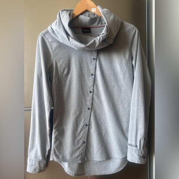 Marmot Tops - Marmot Gray Button Down Shirt Cowl Neck Stretch Cotton Blend Outdoor Casual